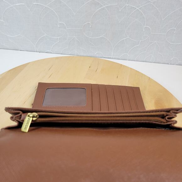 Fossil Leather Checkbook Wallet Womens 7" Brown Trifold Cash Card ID Slots - Picture 11 of 12
